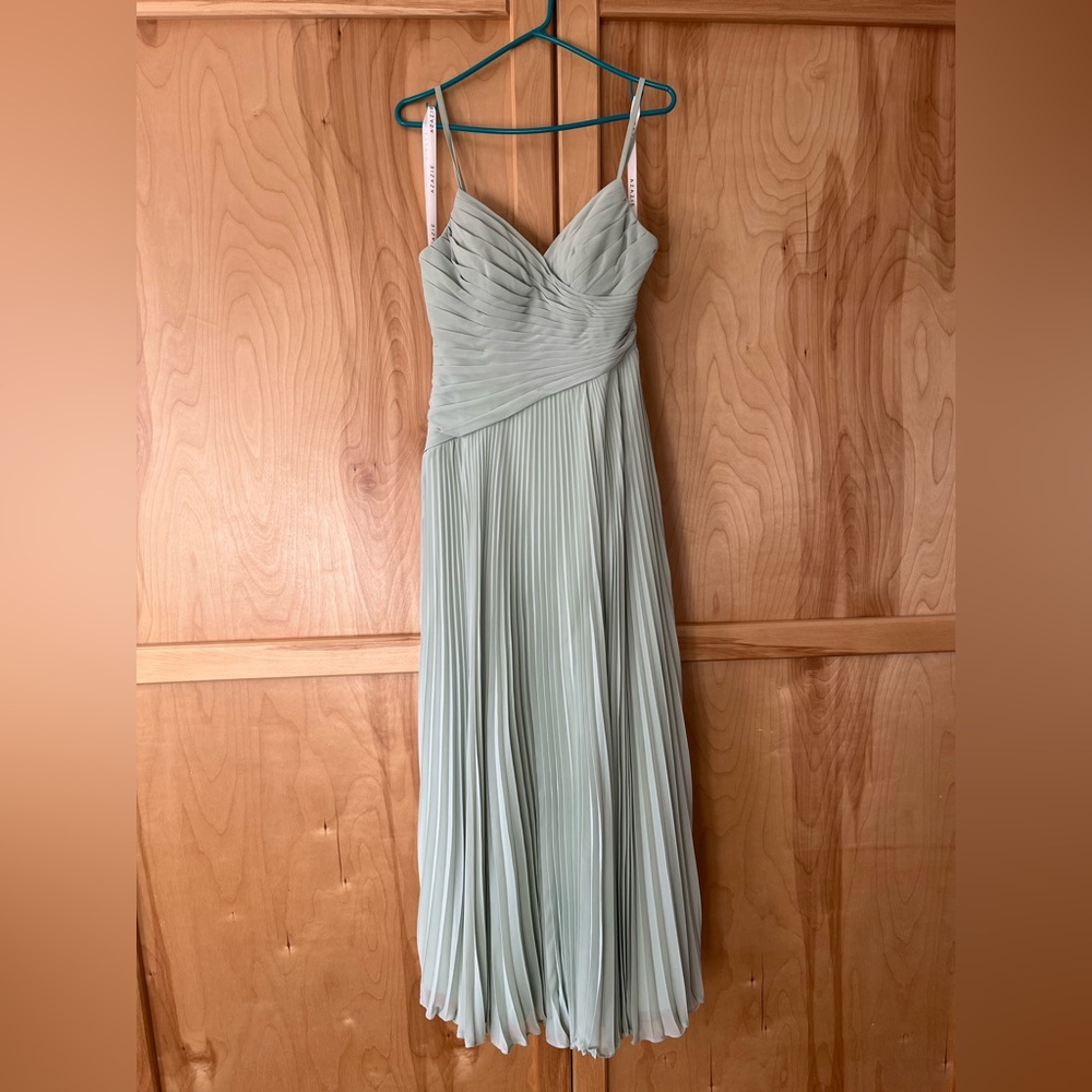 Azazie Light Green Pleated Wedding Dress